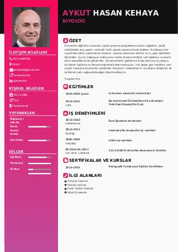 Biyolog CV Örnekleri cv indir